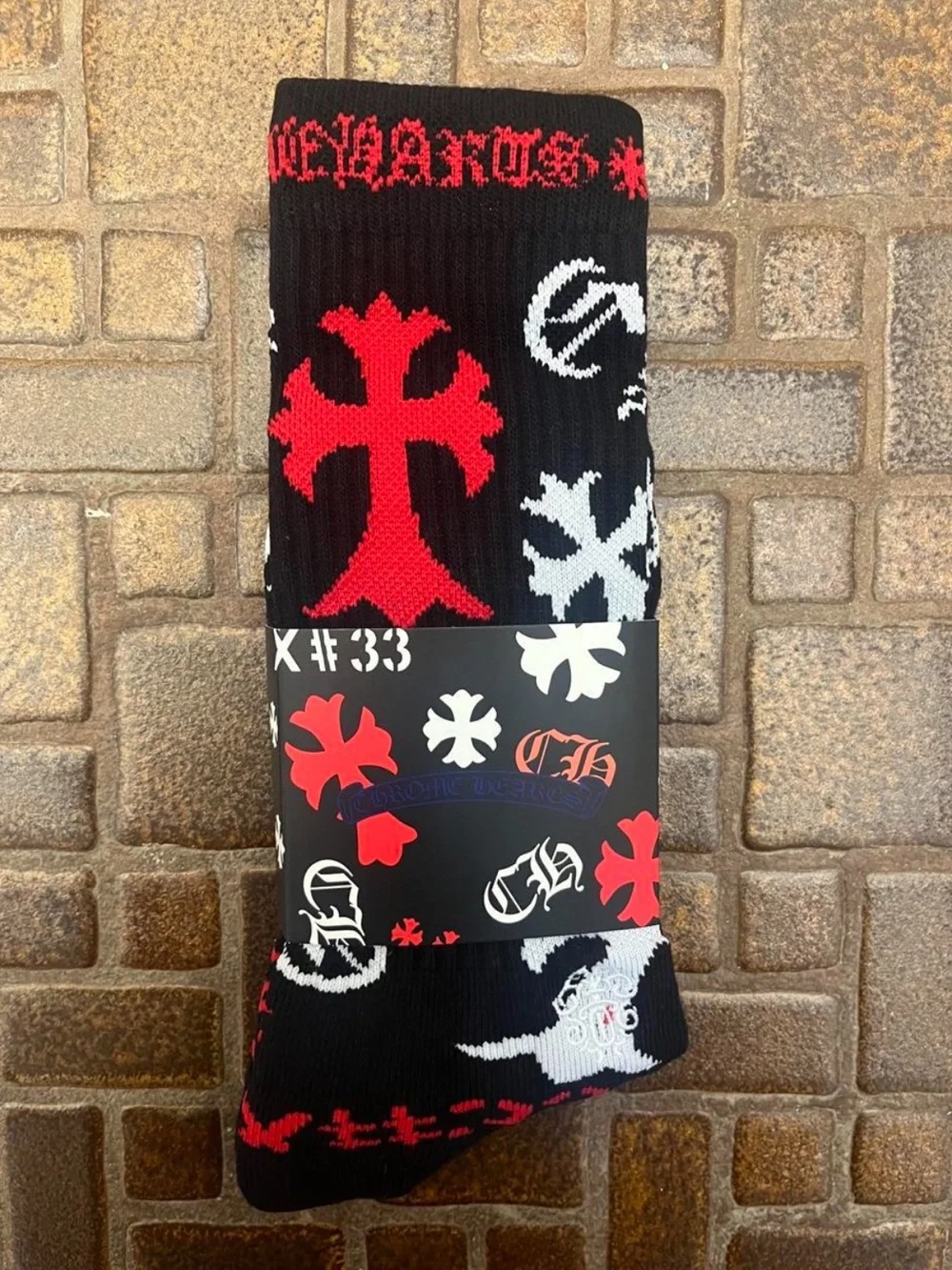 Men’s Black Socks with Red and White Cross